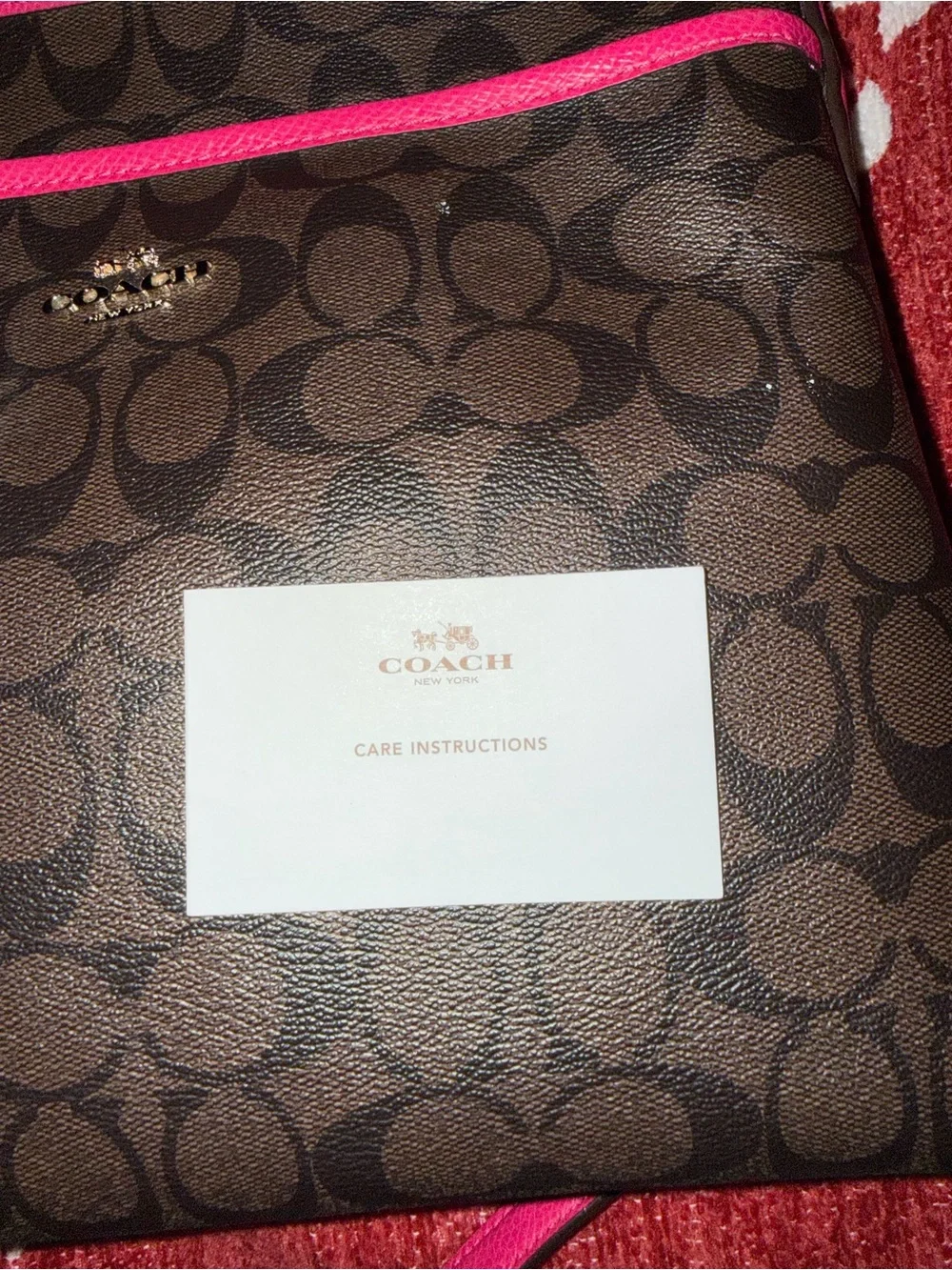 Authentic Coach Brown Signature Crossbody with Hot Pink Trim